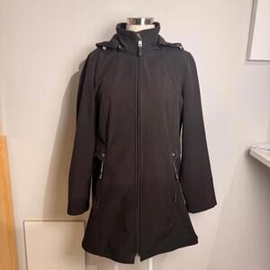 London Fog Softshell‎ Fleece Lined Jacket Removable Hood Black Women's M